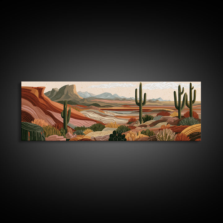 Ancient Desert Petroglyph Design Canvas Print, Desert Art, Landscape Wall Art, Southwestern Decor, Oil Painting, Desert, DES-3x1-13
