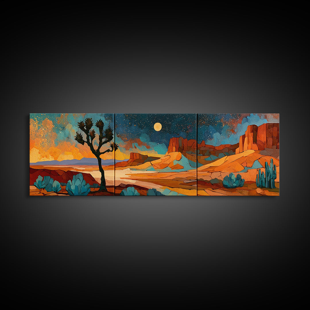 Joshua Tree under Star Filled Night Canvas Print, Desert Art, Wall Decor, Southwestern Decor, Desert, Living Room Decor, DES-3x1-22