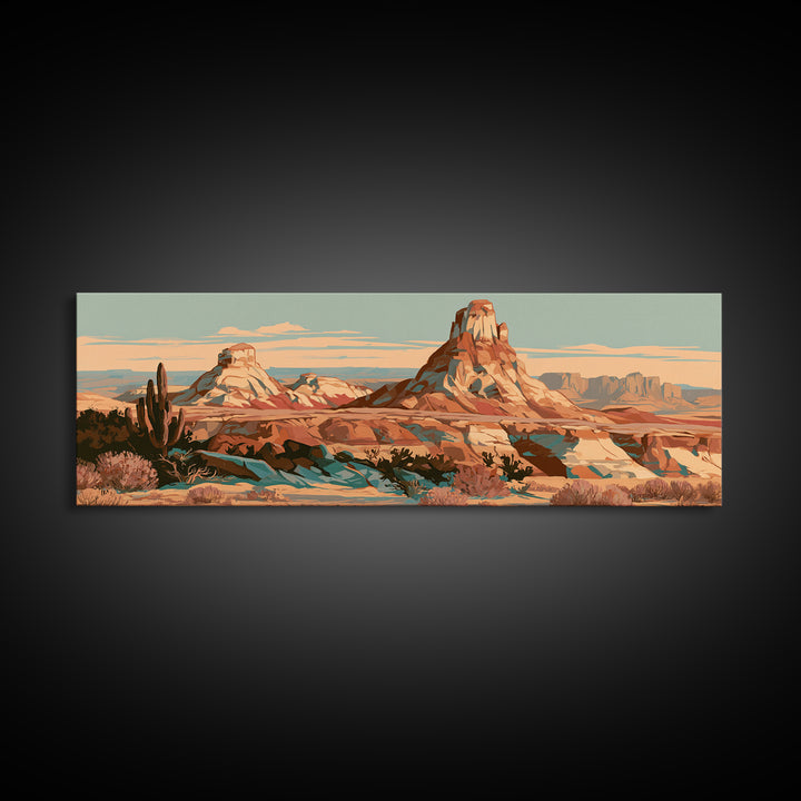 Terracotta and Cream Geometric Landscape Canvas Print, Desert Art, Boho Wall Art, Southwestern Decor, Fine Art, Desert, DES-3x1-34