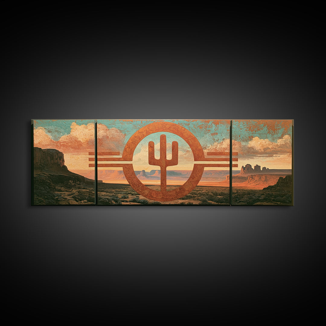 Ancient Desert Petroglyph Design Framed Canvas Print, Desert Art, Nature Wall Art, Southwestern Decor, Fine Art, Desert, DES-3x1-37