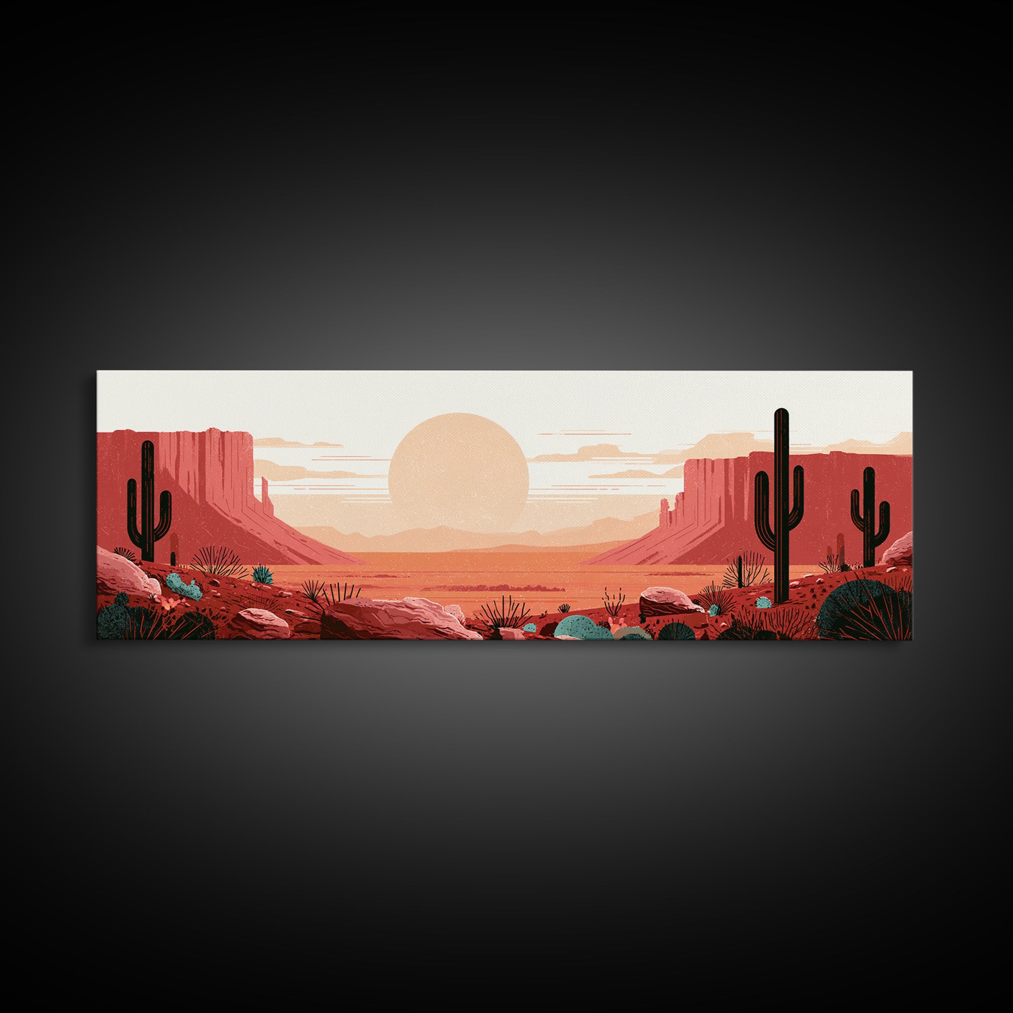 Minimal Beige Sun Canvas Print, Desert Art, Watercolor Painting, Southwestern Decor, Oil Painting, Desert, Nature Wall Art, DES-3x1-38