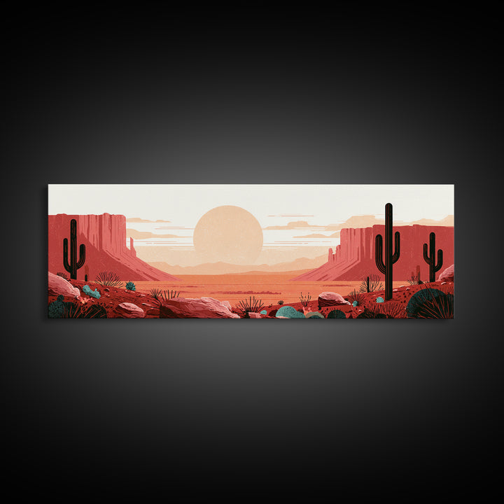 Minimal Beige Sun Canvas Print, Desert Art, Watercolor Painting, Southwestern Decor, Oil Painting, Desert, Nature Wall Art, DES-3x1-38