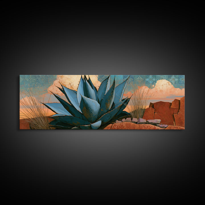 Agave Plant Closeup Canvas Print, Desert Art, Modern Decor, Southwestern Decor, Oil Painting, Desert, Room Decor, DES-3x1-40