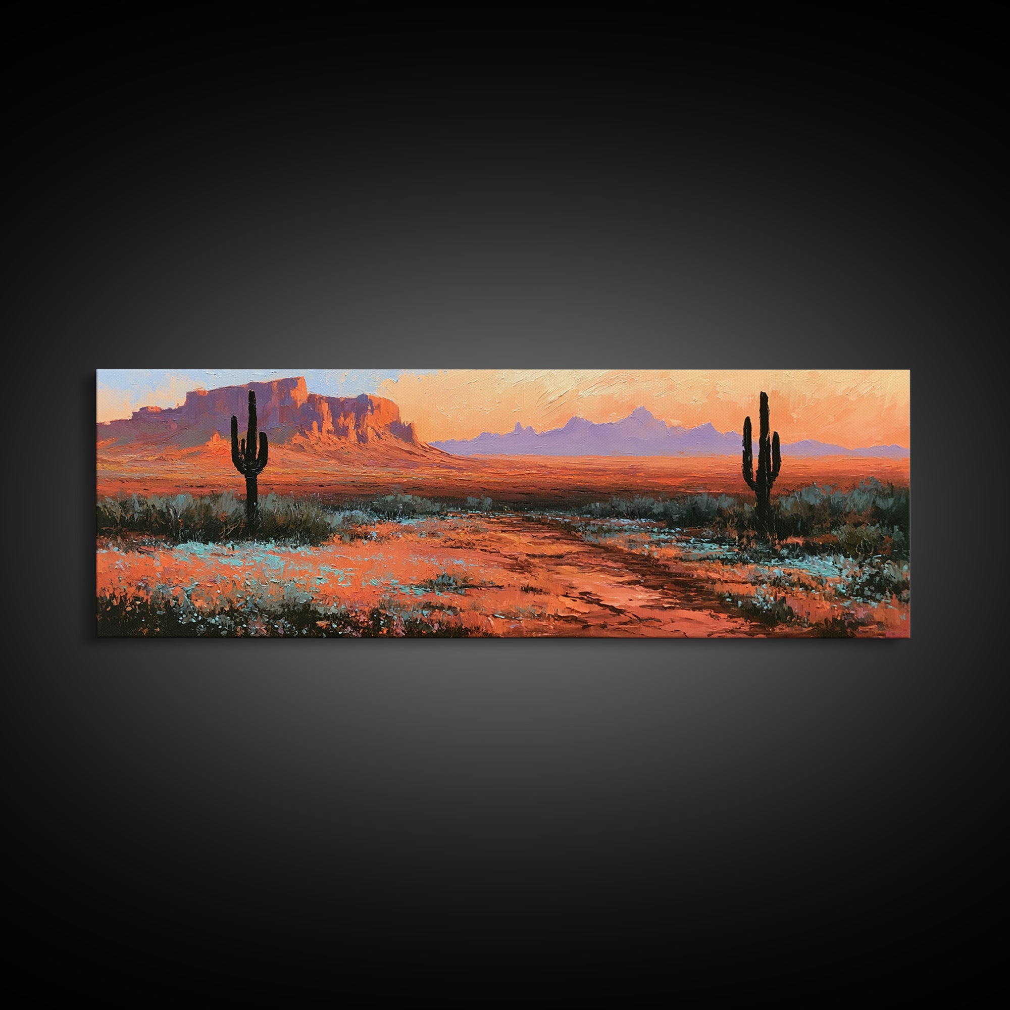 Desert Wildflowers After Spring Rain Framed Canvas Print, Desert Art, Fine Art Print, Southwestern Decor, Watercolor Art, DES-3x1-44