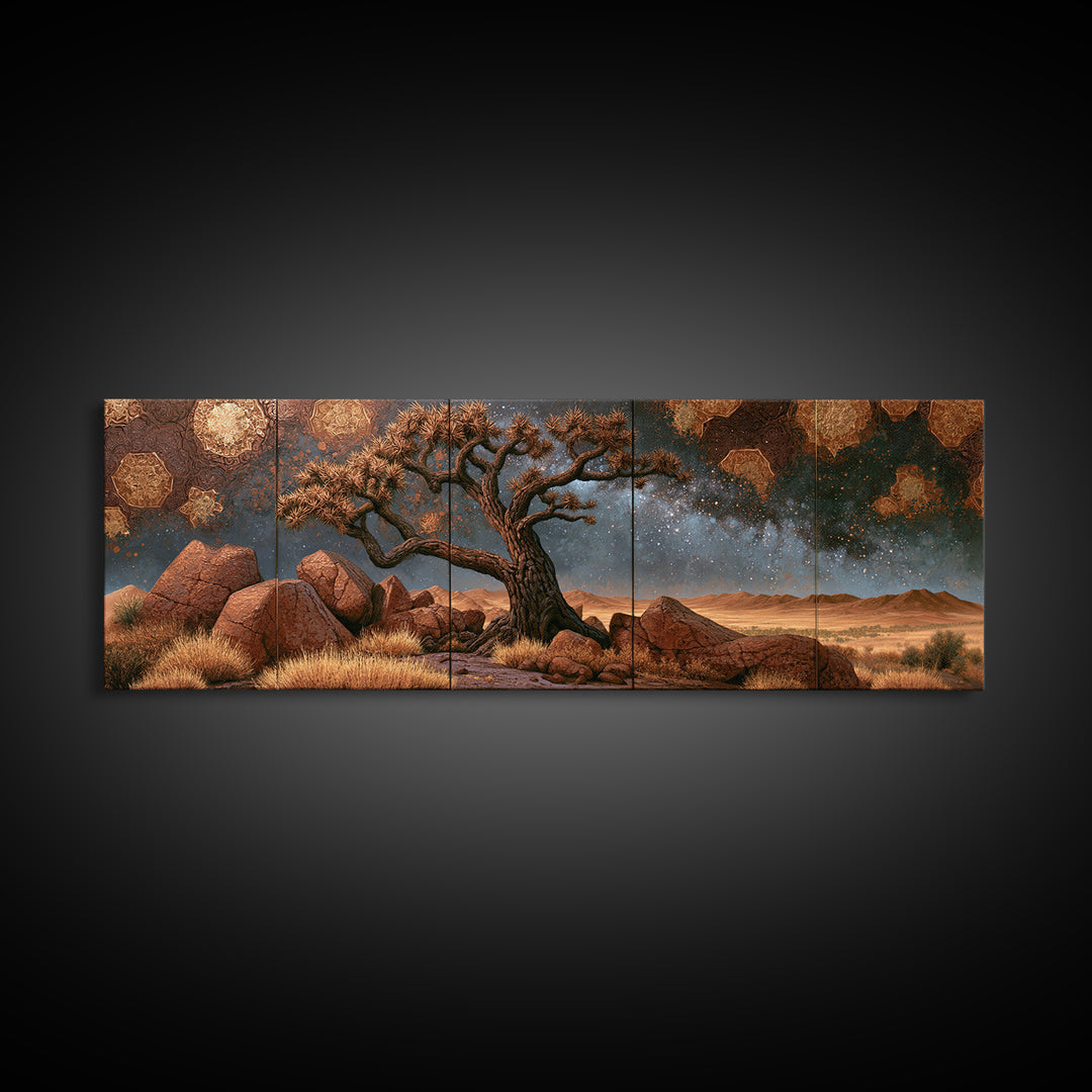 Joshua Tree under Star Filled Night Canvas Print, Desert Art, Landscape Art, Southwestern Decor, Watercolor Art, Desert, DES-3x1-46