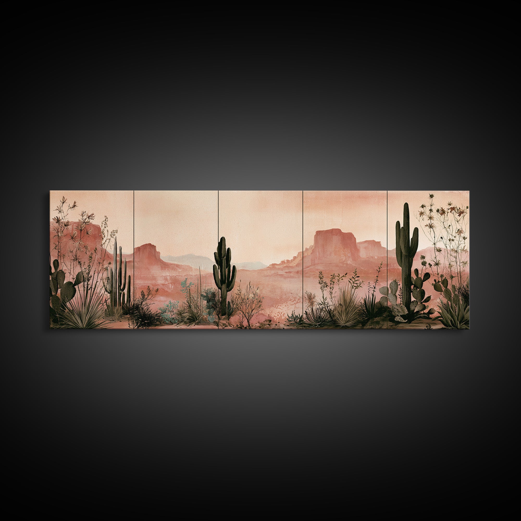 Cactus Botanical Plate Canvas Print, Desert Art, Minimalist Decor, Southwestern Decor, Fine Art, Desert, Boho, Original Art, DES-3x1-48