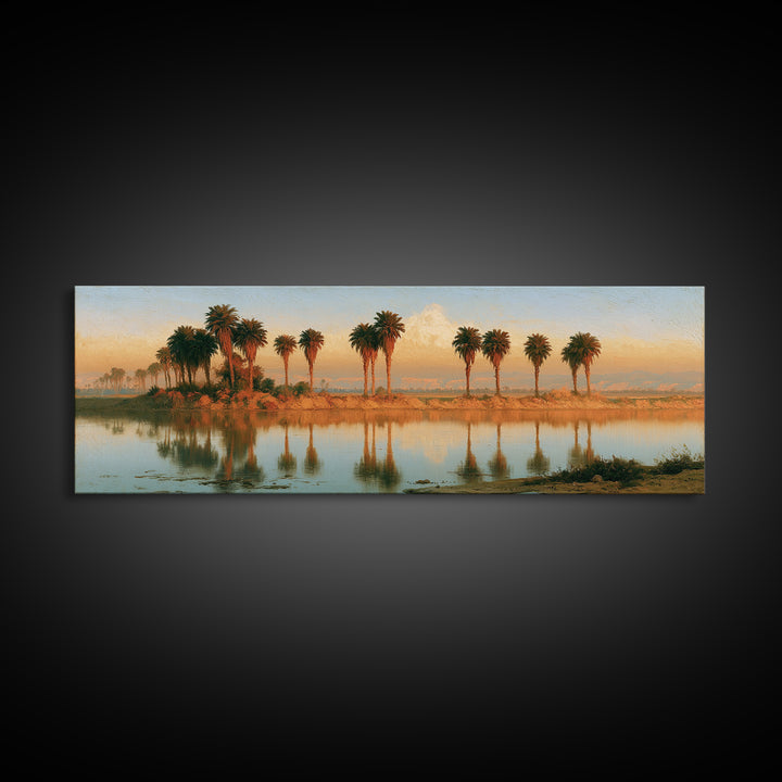 Palm Oasis Reflected Framed Canvas Print, Desert Art, Wall Art Prints, Southwestern Decor, Oil Painting, Desert, Boho Decor, DES-3x1-55