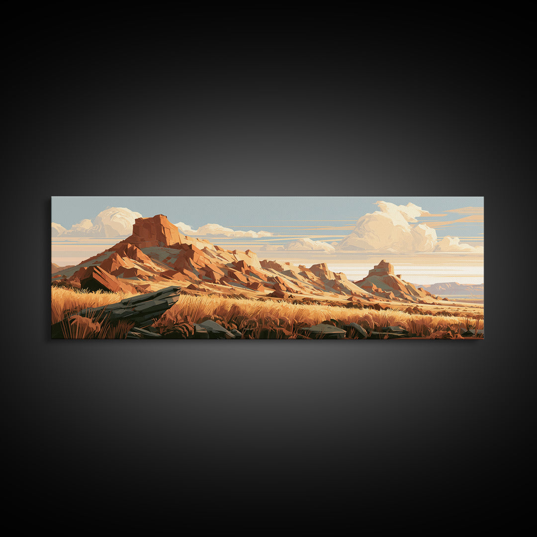 Terracotta and Cream Geometric Landscape Framed Canvas Print, Desert Art, Western Wall Art, Southwestern Decor, Oil Painting, DES-3x1-58