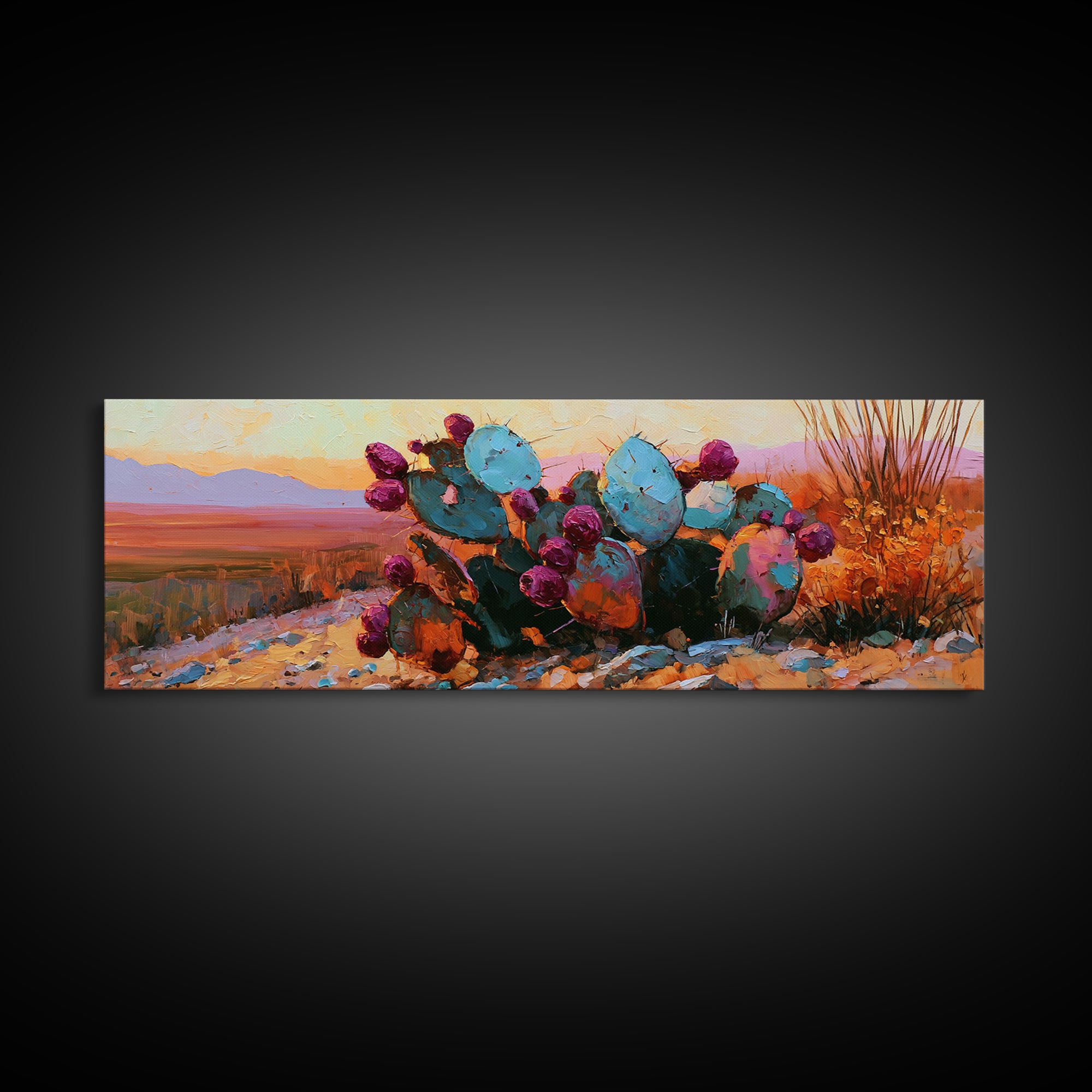 Prickly Pear Cactus Framed Canvas Print, Desert Art, Original Painting, Southwestern Decor, Fine Art, Desert, Bedroom Wall Art, DES-3x1-59