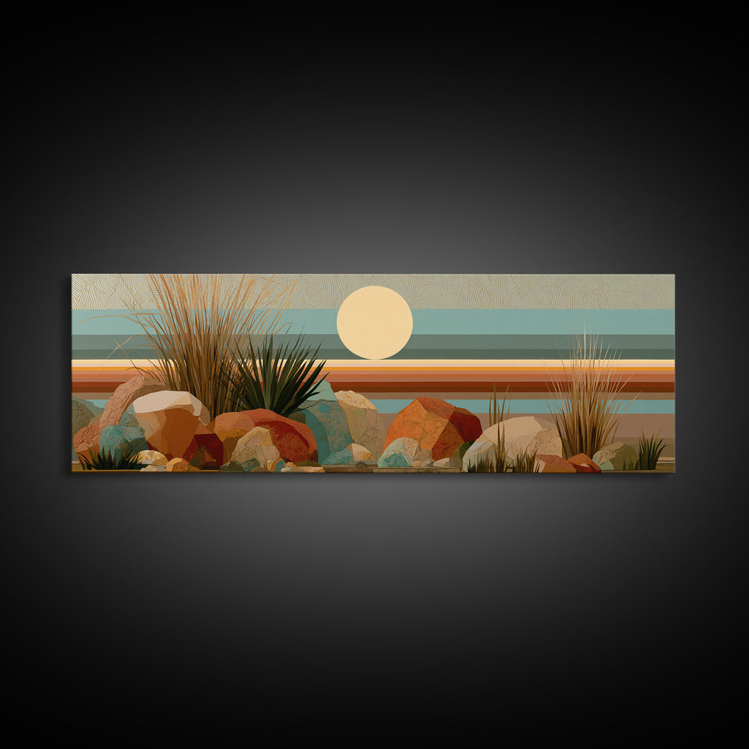 Minimal Beige Sun Canvas Print, Desert Art, Minimalist Decor, Southwestern Decor, Fine Art, Desert, Boho, Original Art, DES-3x1-62