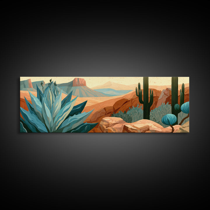 Agave Plant Closeup Framed Canvas Print, Desert Art, Textured Painting, Southwestern Decor, Fine Art, Desert, Oil Painting, DES-3x1-64