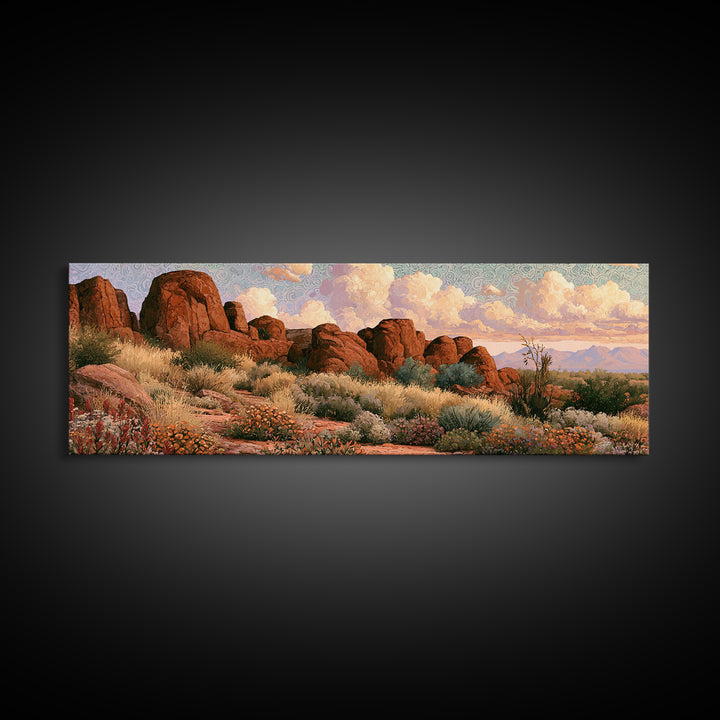 Desert Wildflowers After Spring Rain Framed Canvas Print, Desert Art, Room Decor, Southwestern Decor, Fine Art, Desert, DES-3x1-68