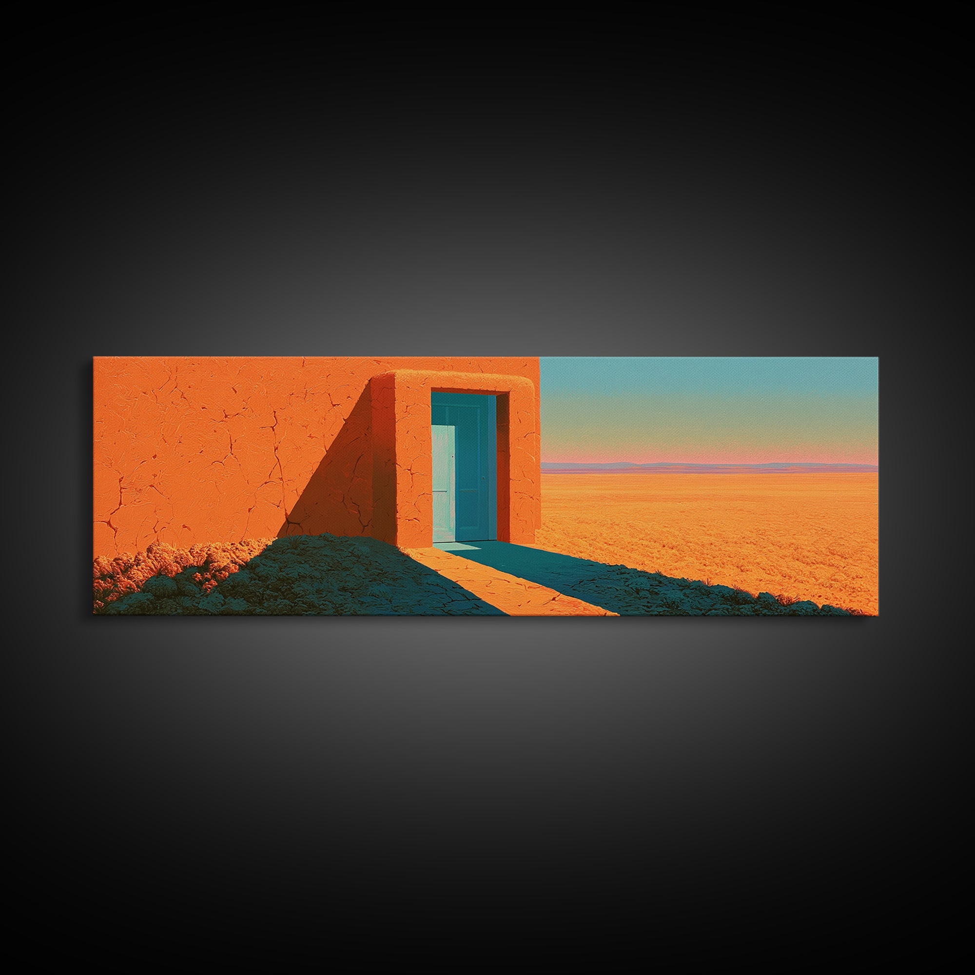 Adobe Doorway with Turquoise Shadow Framed Canvas Print, Desert Art, Art Print, Southwestern Decor, Fine Art, Desert, DES-3x1-69