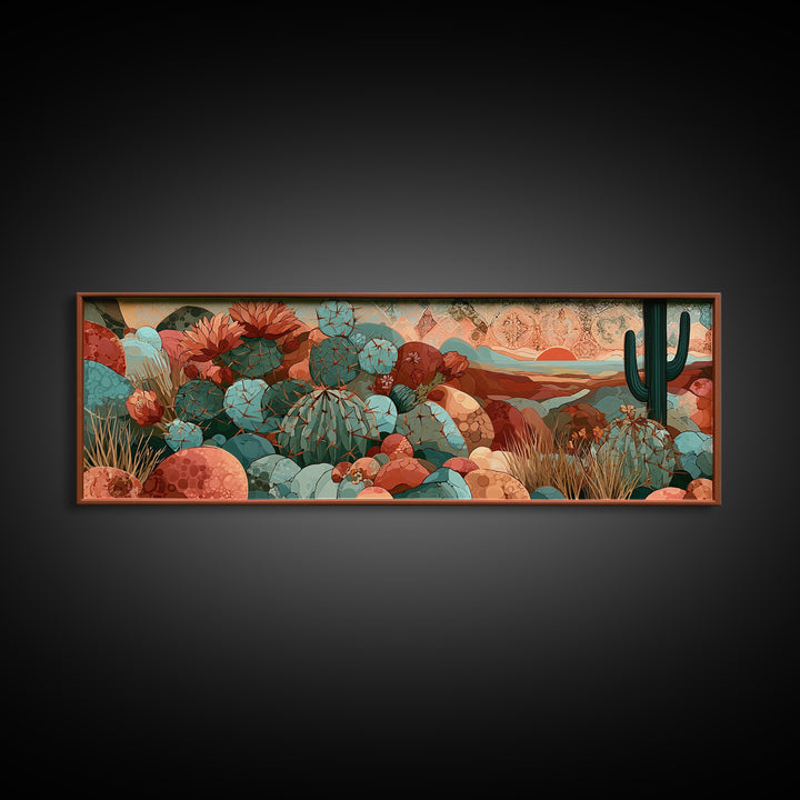 Cactus Botanical Plate Framed Canvas Print, Desert Art, Digital Prints, Southwestern Decor, Fine Art, Desert, Boho Wall Art, DES-3x1-72