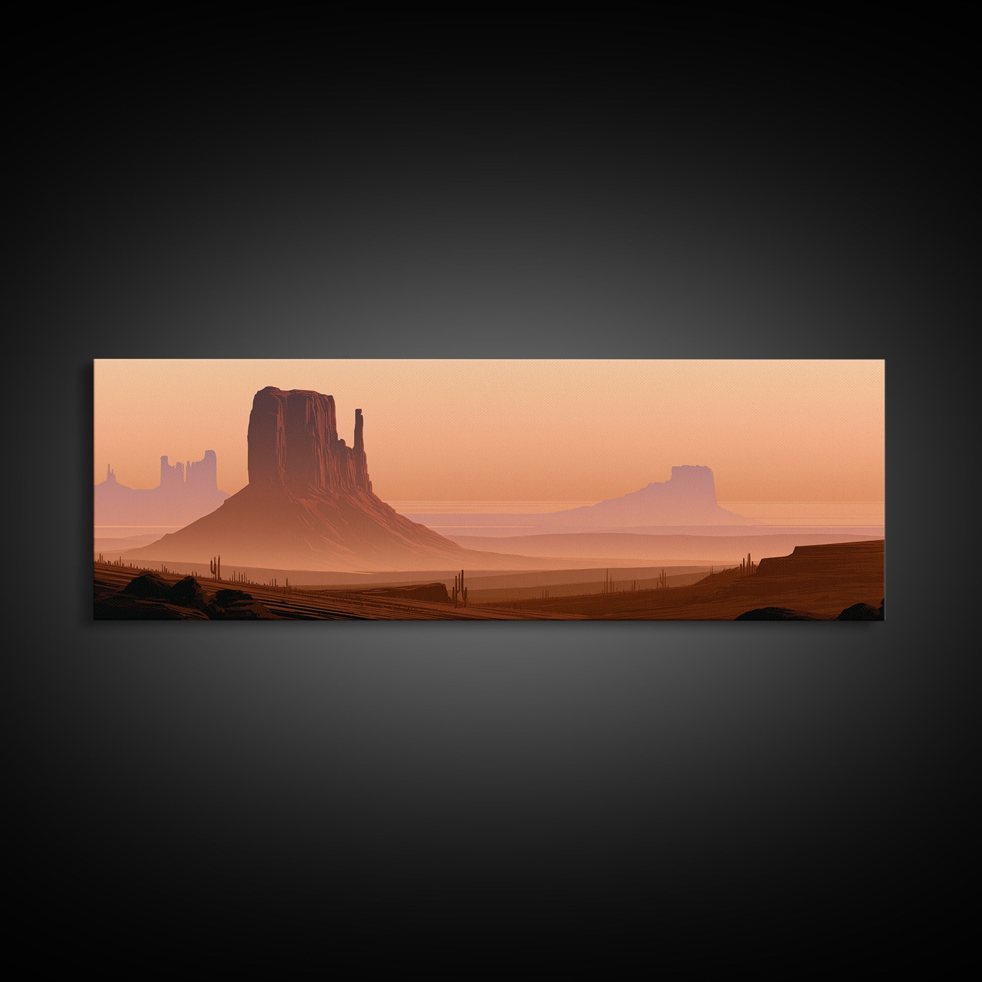 Monument Valley Silhouette Framed Canvas Print, Desert Art, Textured Painting, Southwestern Decor, Oil Painting, Desert, DES-3x1-73