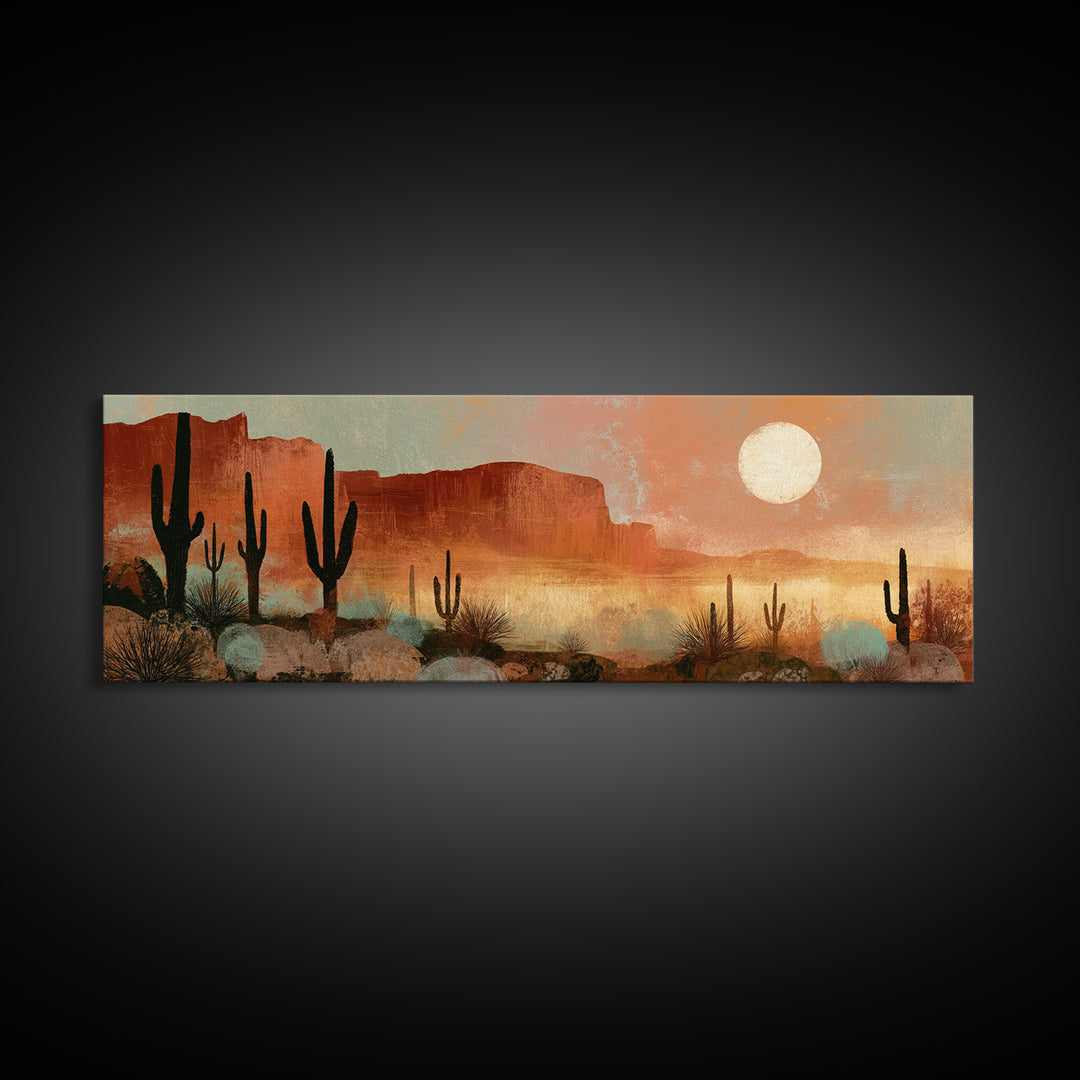 Desert Moon over Rolling Sand Framed Canvas Print, Desert Art, Colorful Wall Art, Southwestern Decor, Fine Art, Desert, DES-3x1-74