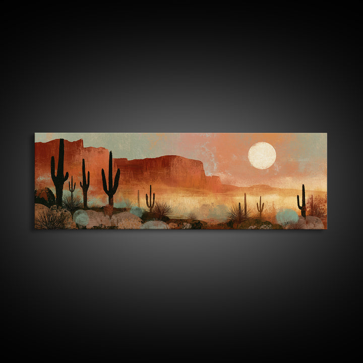 Desert Moon over Rolling Sand Framed Canvas Print, Desert Art, Colorful Wall Art, Southwestern Decor, Fine Art, Desert, DES-3x1-74