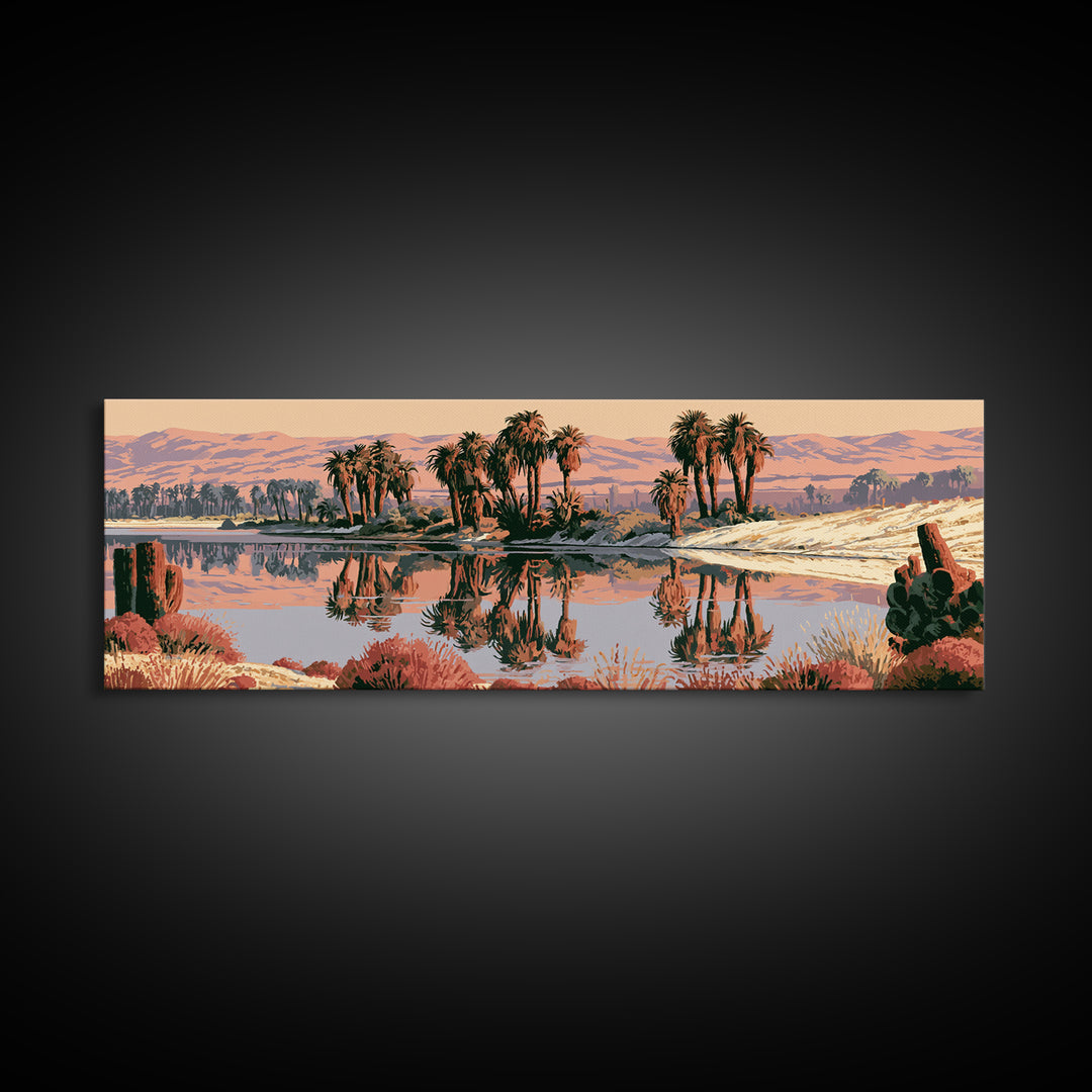 Palm Oasis Reflected Framed Canvas Print, Desert Art, Modern Wall Art, Southwestern Decor, Fine Art, Desert, Gallery Decor, DES-3x1-79