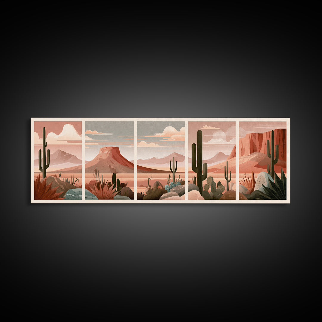 Terracotta and Cream Geometric Landscape Framed Canvas Print, Desert Art, Western Wall Art, Southwestern Decor, Oil Painting, DES-3x1-82