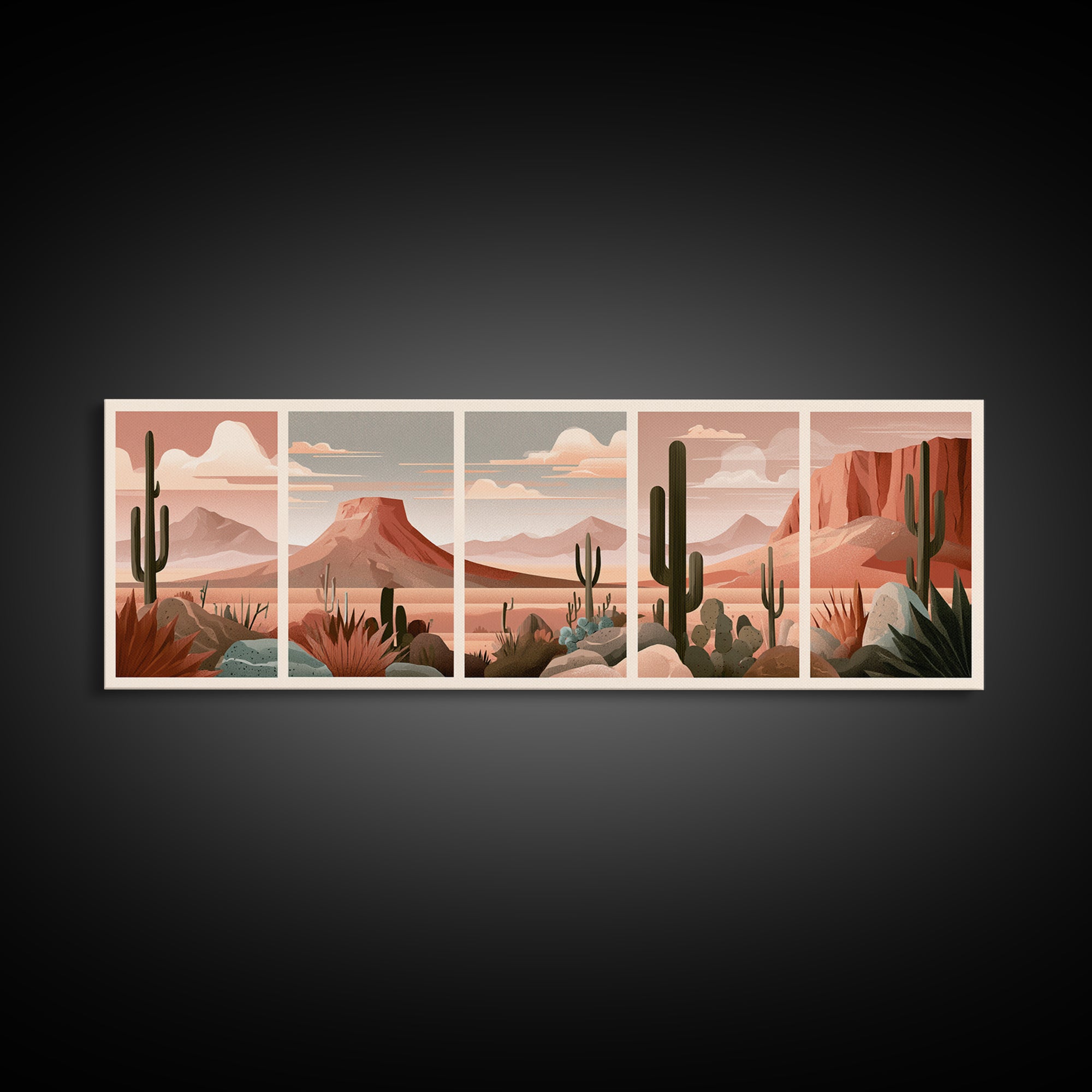 Terracotta and Cream Geometric Landscape Framed Canvas Print, Desert Art, Western Wall Art, Southwestern Decor, Oil Painting, DES-3x1-82