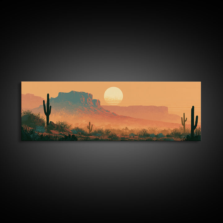 Minimal Beige Sun Canvas Print, Desert Art, Bedroom Wall Art, Southwestern Decor, Watercolor Art, Desert, Fine Art Print, DES-3x1-86