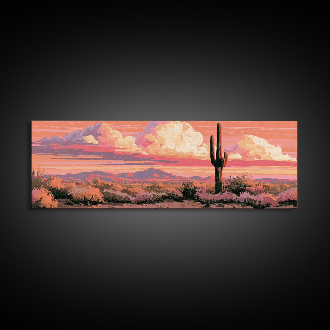 Saguaro Cactus under Orange Sunset Sky Framed Canvas Print, Desert Art, Wall Art, Southwestern Decor, Fine Art, Desert, DES-3x1-89