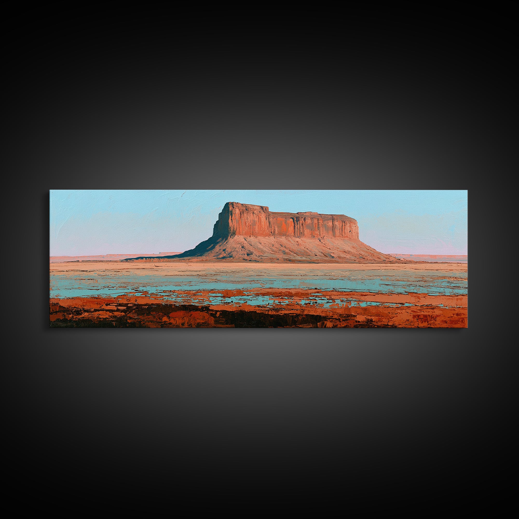 Abstract Mesa Landscape Canvas Print, Desert Art, Boho Wall Art, Southwestern Decor, Watercolor Art, Desert, Living Room Art, DES-3x1-91