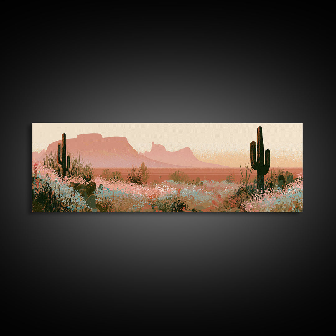 Desert Wildflowers After Spring Rain Canvas Print, Desert Art, Oil Painting, Southwestern Decor, Desert, Bedroom Wall Art, DES-3x1-92
