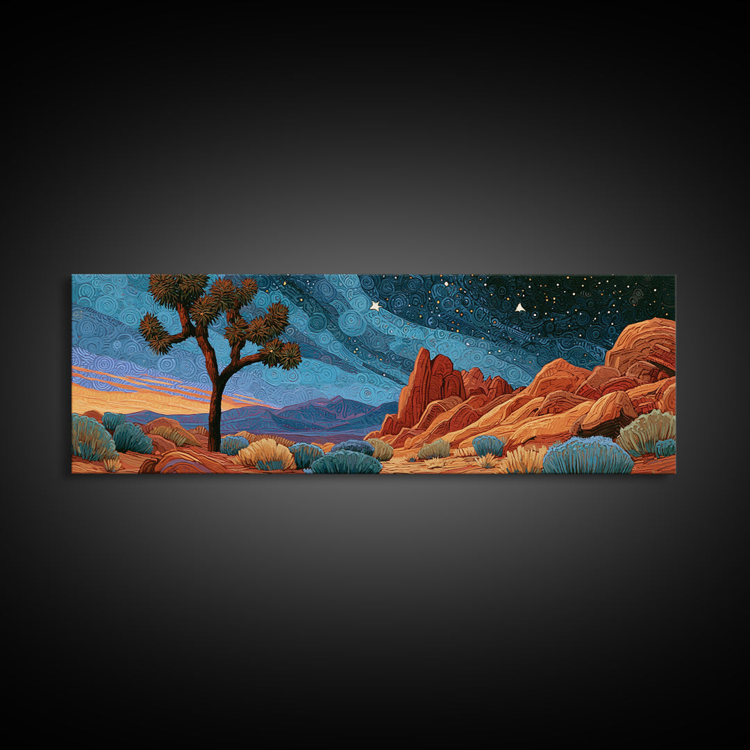 Joshua Tree under Star Filled Night Canvas Print, Desert Art, Living Room Art, Southwestern Decor, Fine Art, Desert, DES-3x1-94