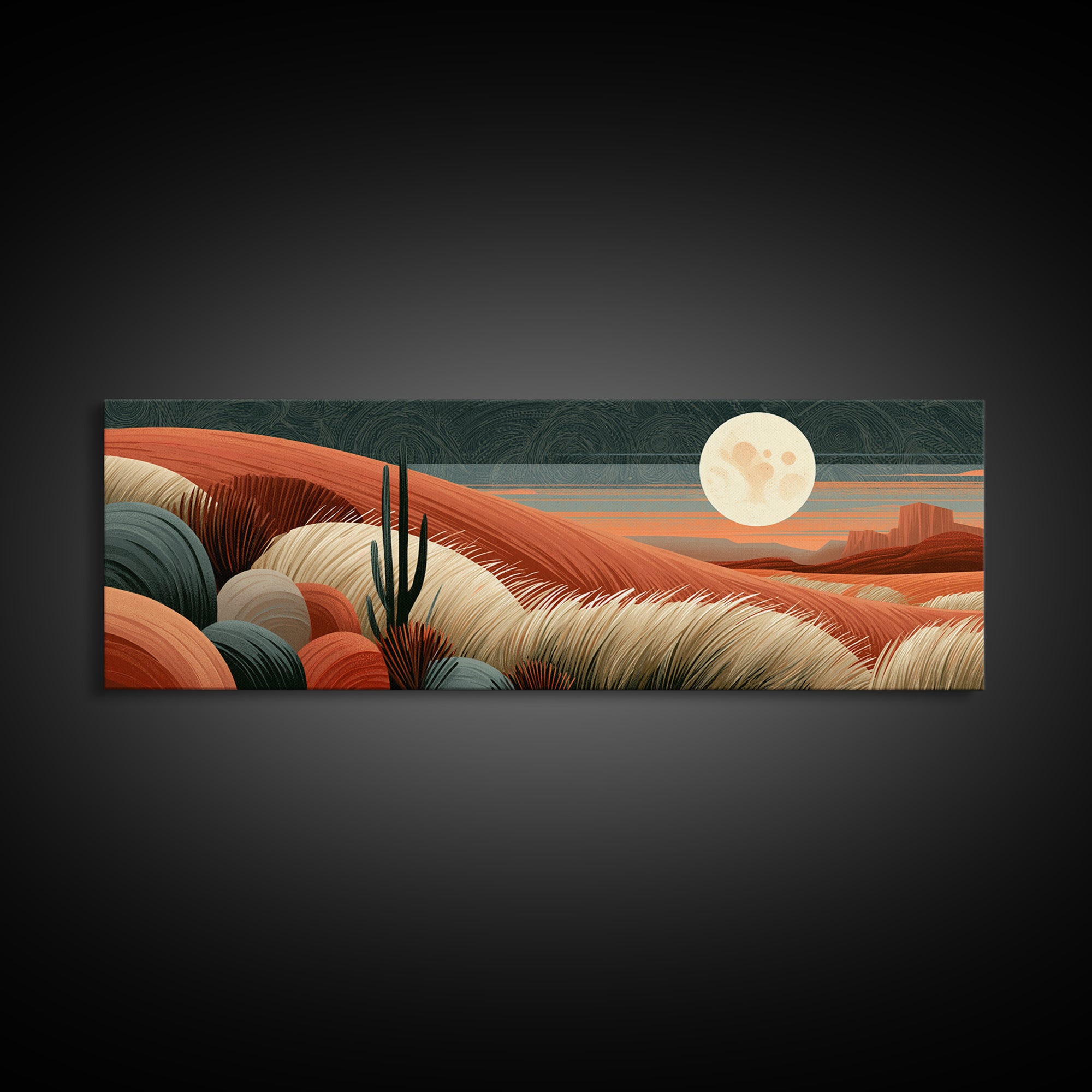 Desert Moon over Rolling Sand Canvas Print, Desert Art, Neutral Decor, Southwestern Decor, Oil Painting, Desert, Wall Decor, DES-3x1-98