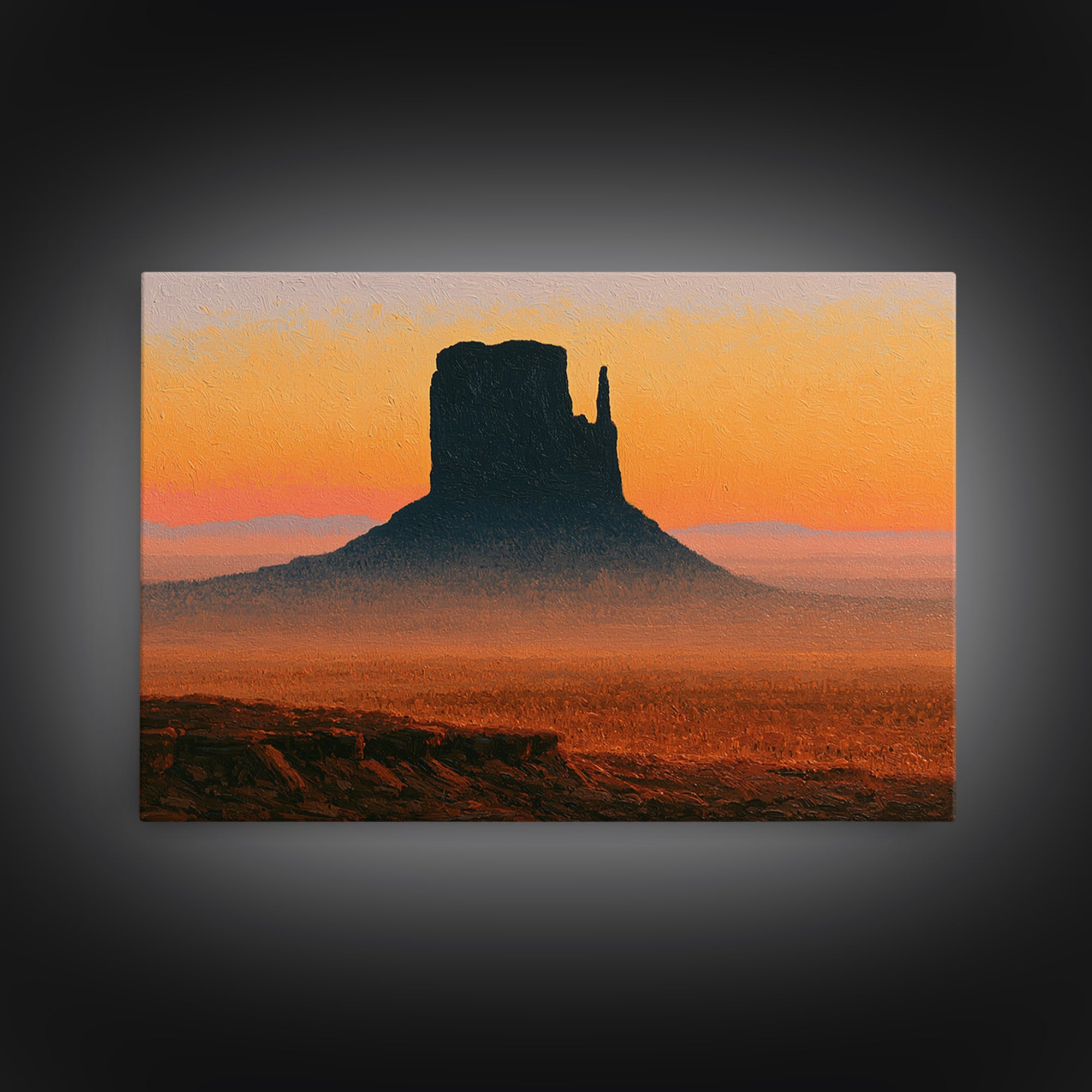 Monument Valley Silhouette Framed Canvas Print, Desert Art, Gallery Decor, Southwestern Decor, Fine Art, Desert, Home Decor, DES-3x2-13
