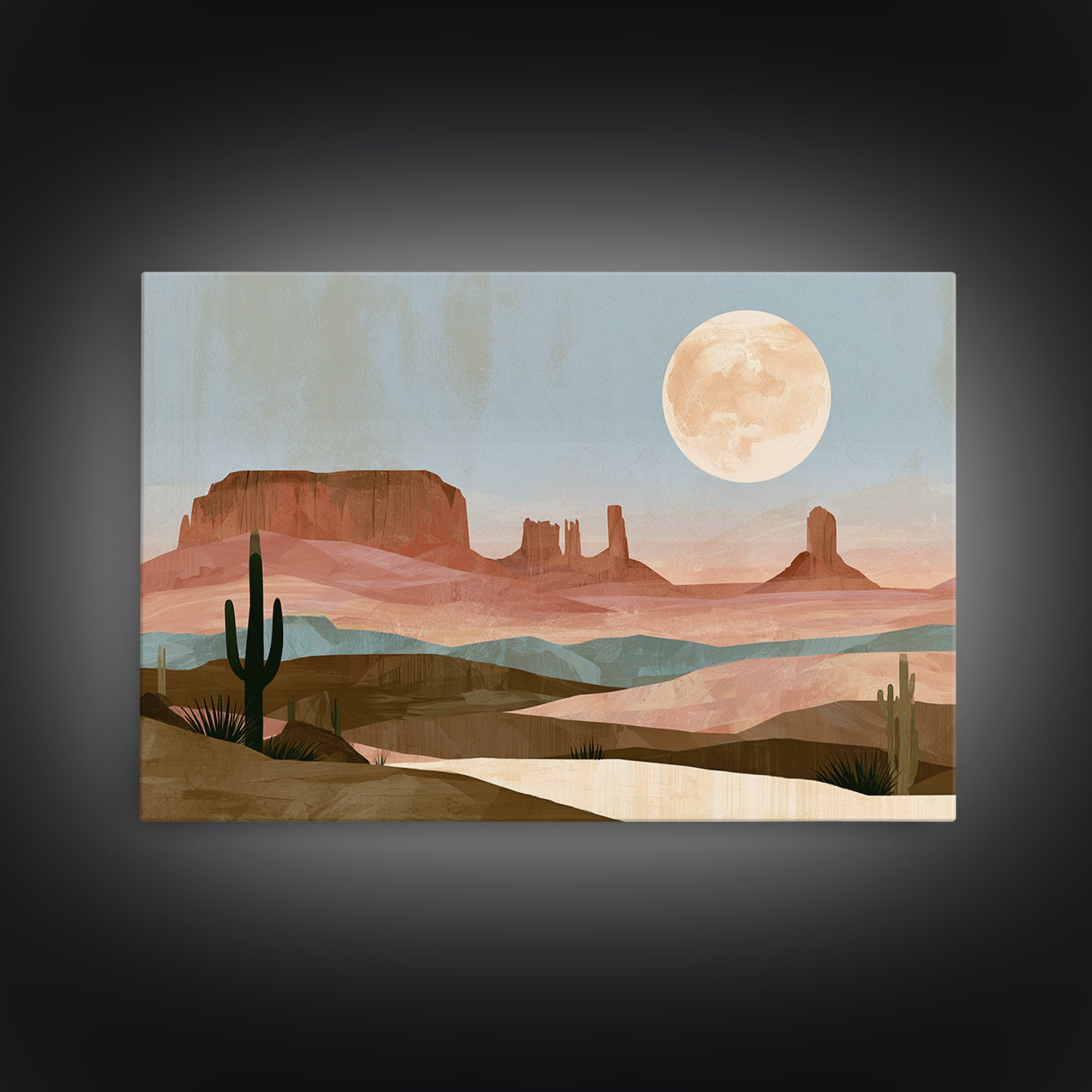 Desert Moon over Rolling Sand Framed Canvas Print, Desert Art, Modern Wall Art, Southwestern Decor, Oil Painting, Desert, DES-3x2-14