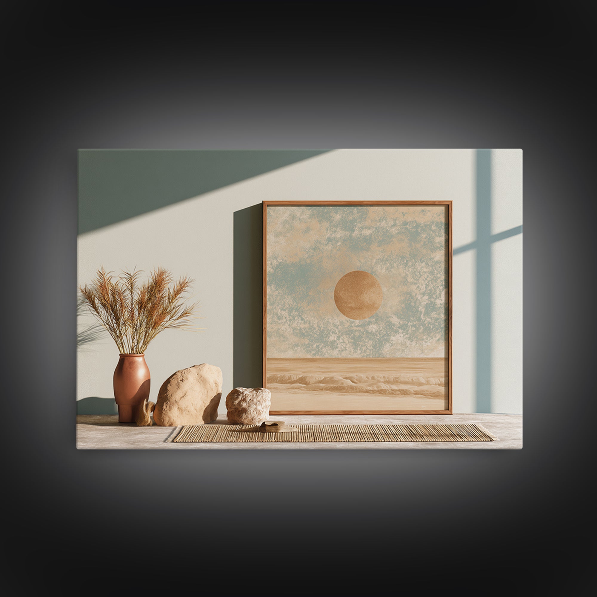 Minimal Beige Sun Framed Canvas Print, Desert Art, Abstract Wall Art, Southwestern Decor, Desert, Digital Download Art, DES-3x2-2