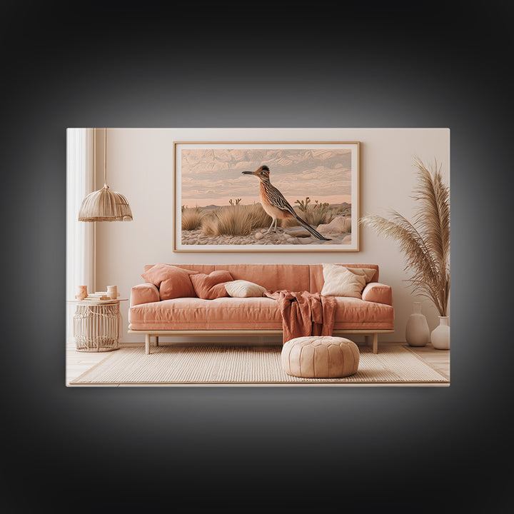 Roadrunner Bird in a Dry Wash Canvas Print, Desert Art, Landscape Art, Southwestern Decor, Fine Art, Desert, Art Print, DES-3x2-42