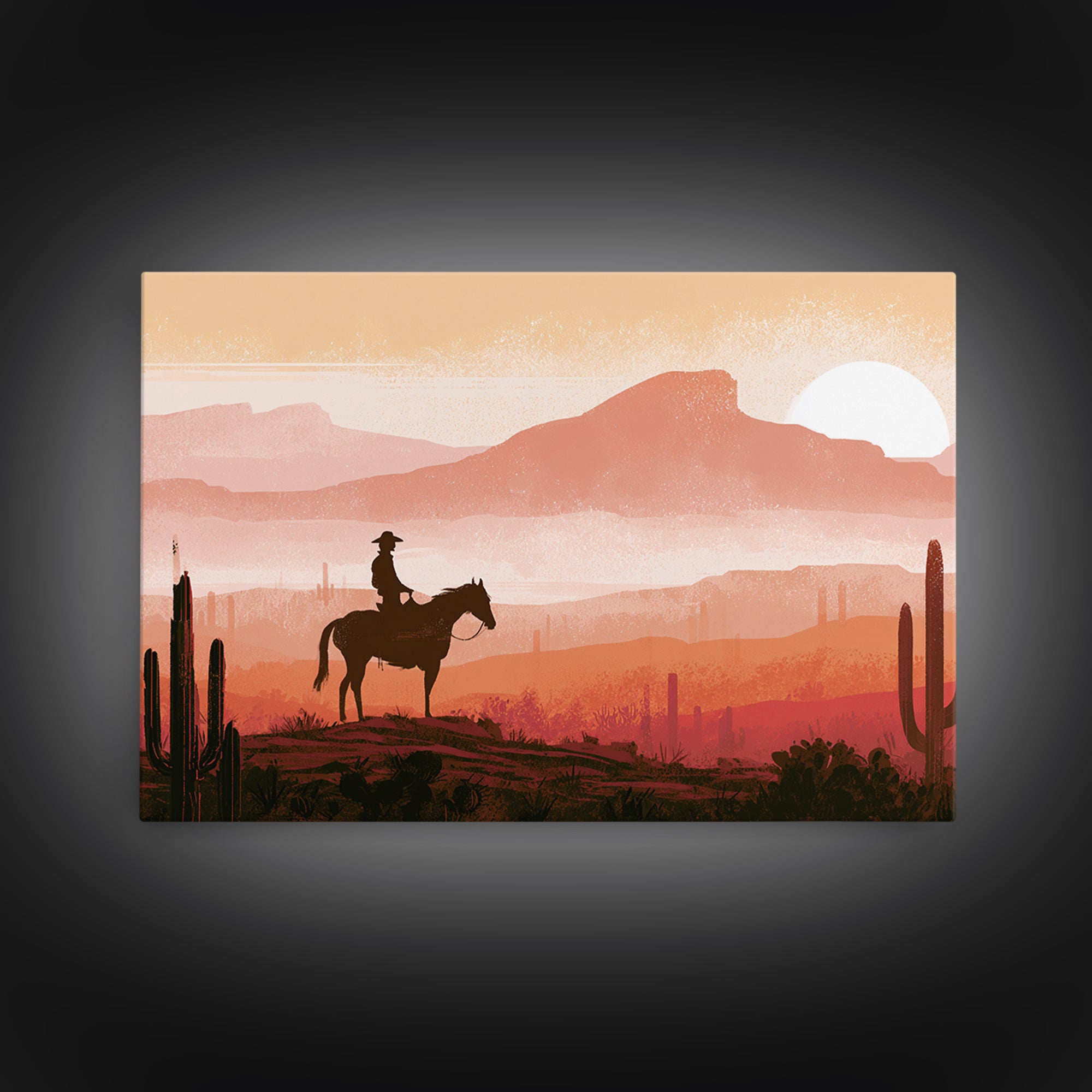 Dusty Horseback Rider at Sunset Canvas Print, Desert Art, Printable Wall Art, Southwestern Decor, Oil Painting, Desert, DES-3x2-51