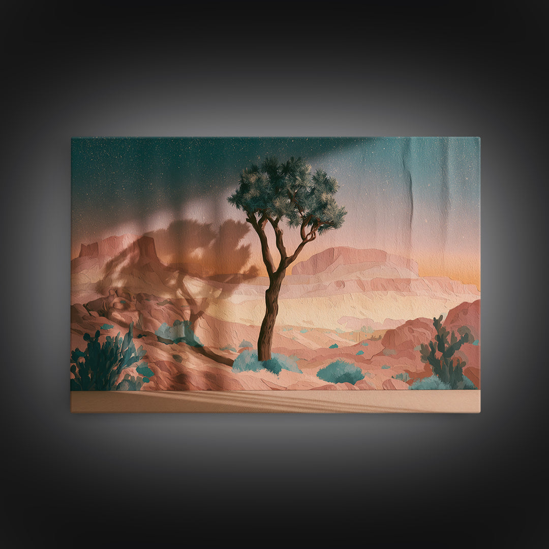 Joshua Tree under Star Filled Night Canvas Print, Desert Art, Living Room Art, Southwestern Decor, Fine Art, Desert, DES-3x2-58