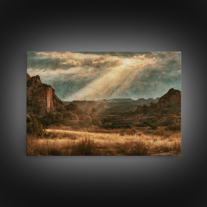 Sandstone Canyon with Dramatic Light Beam Canvas Print, Desert Art, Oil Painting, Southwestern Decor, Desert, Bedroom Wall Art, DES-3x2-68