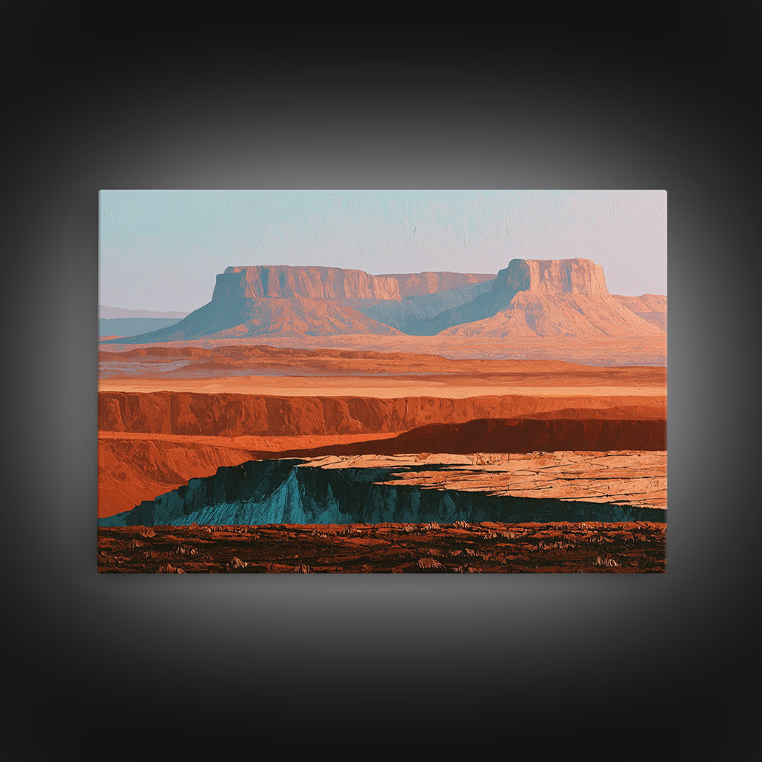 Abstract Mesa Landscape Framed Canvas Print, Desert Art, Western Wall Art, Southwestern Decor, Desert, Statement Artwork, DES-3x2-7