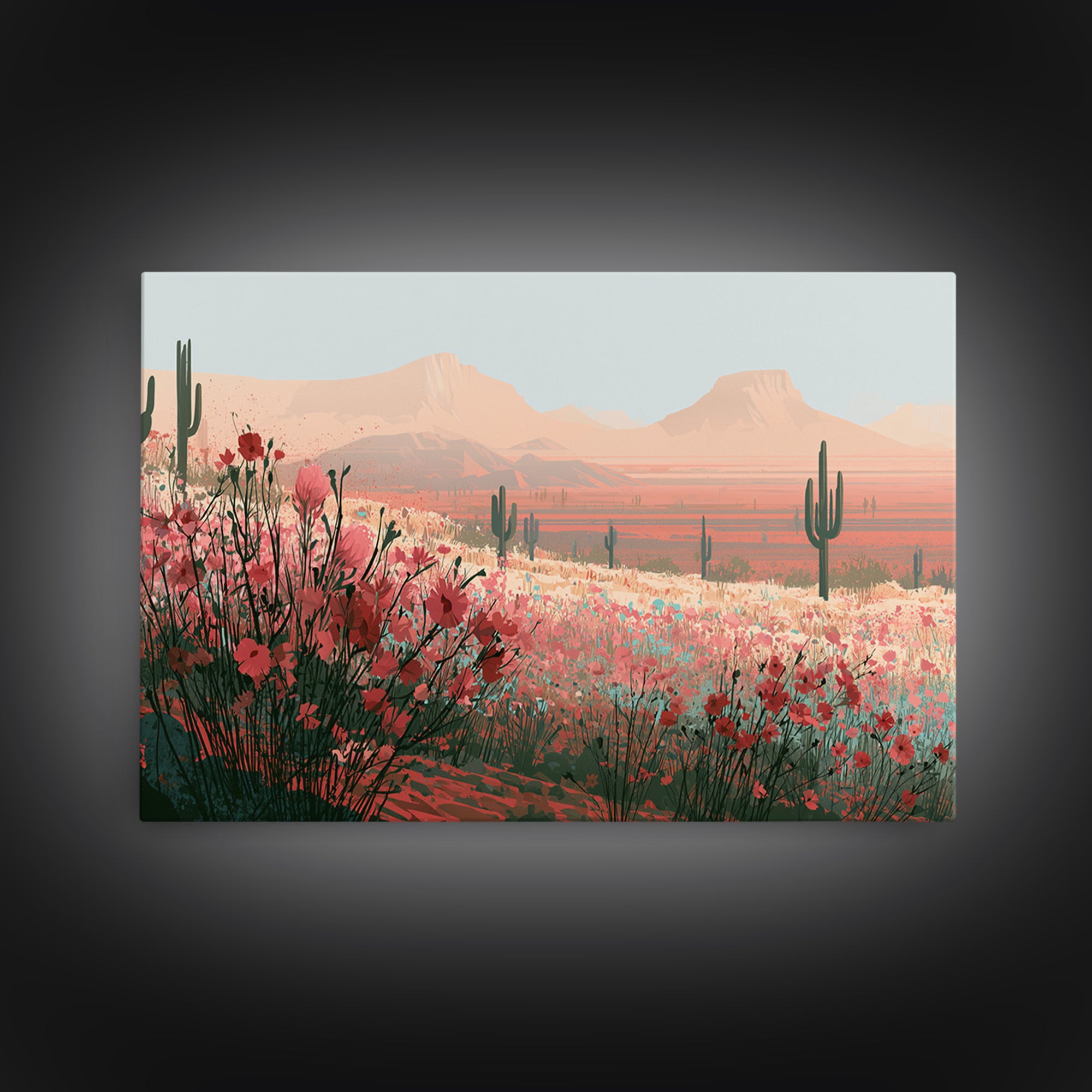 Desert Wildflowers After Spring Rain Framed Canvas Print, Desert Art, Original Art, Southwestern Decor, Fine Art, Desert, DES-3x2-80