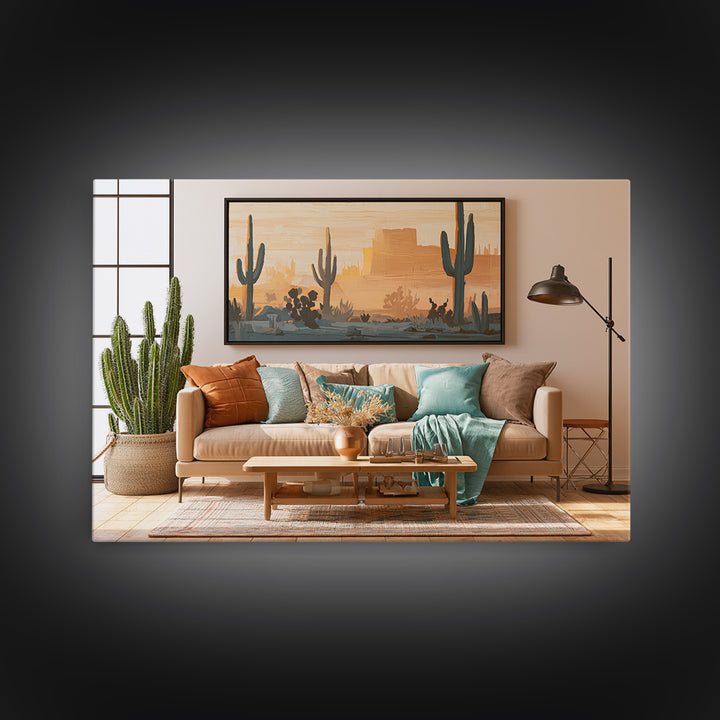 Cactus Botanical Plate Canvas Print, Desert Art, Apartment Decor, Southwestern Decor, Fine Art, Desert, Landscape Art, DES-3x2-84