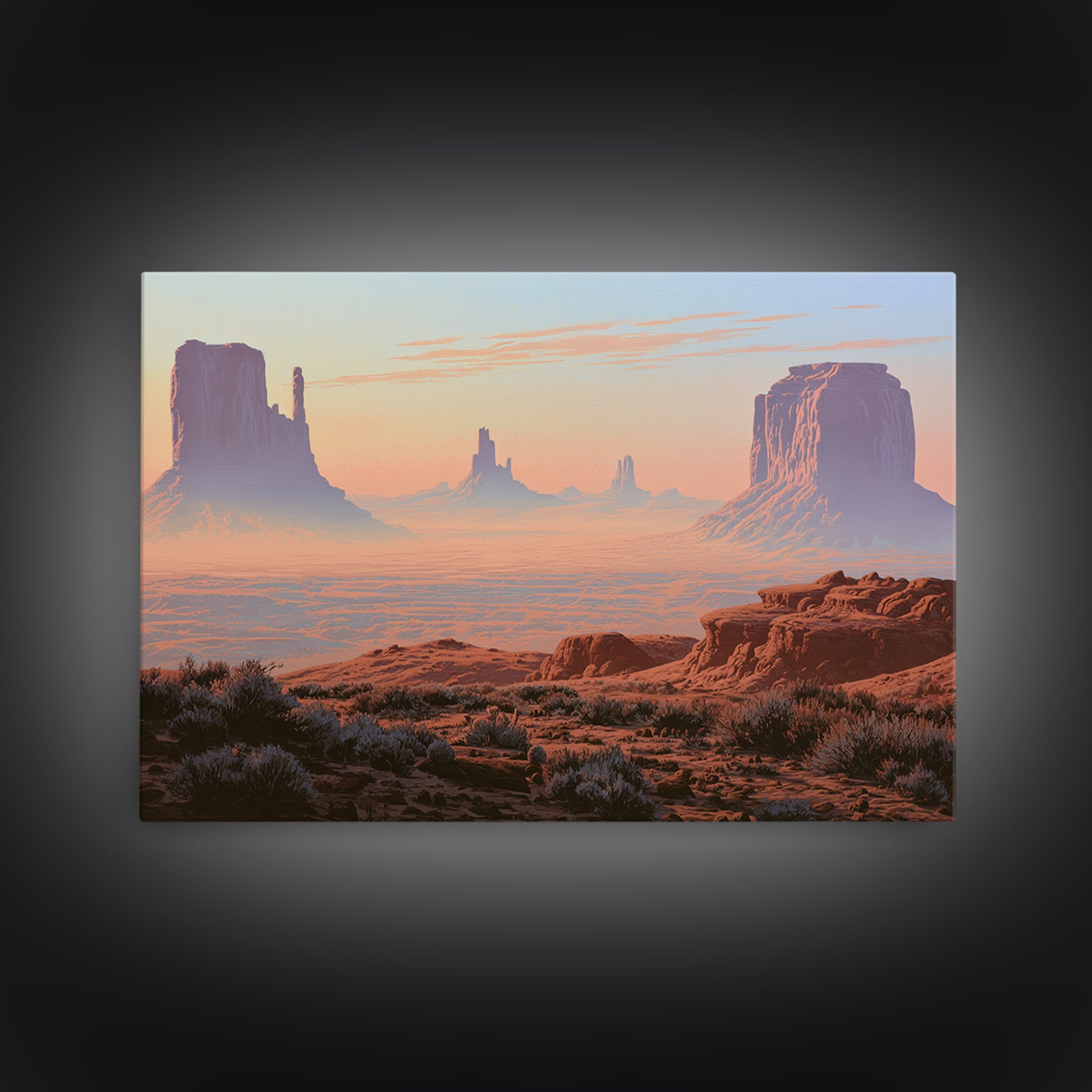 Monument Valley Silhouette Framed Canvas Print, Desert Art, Wall Art, Southwestern Decor, Watercolor Art, Desert, DES-3x2-85