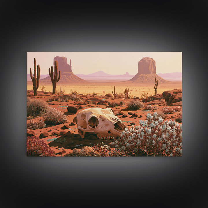 Sun Bleached Skull and Desert Flowers Canvas Print, Desert Art, Printable Art, Southwestern Decor, Oil Painting, Desert, DES-3x2-88