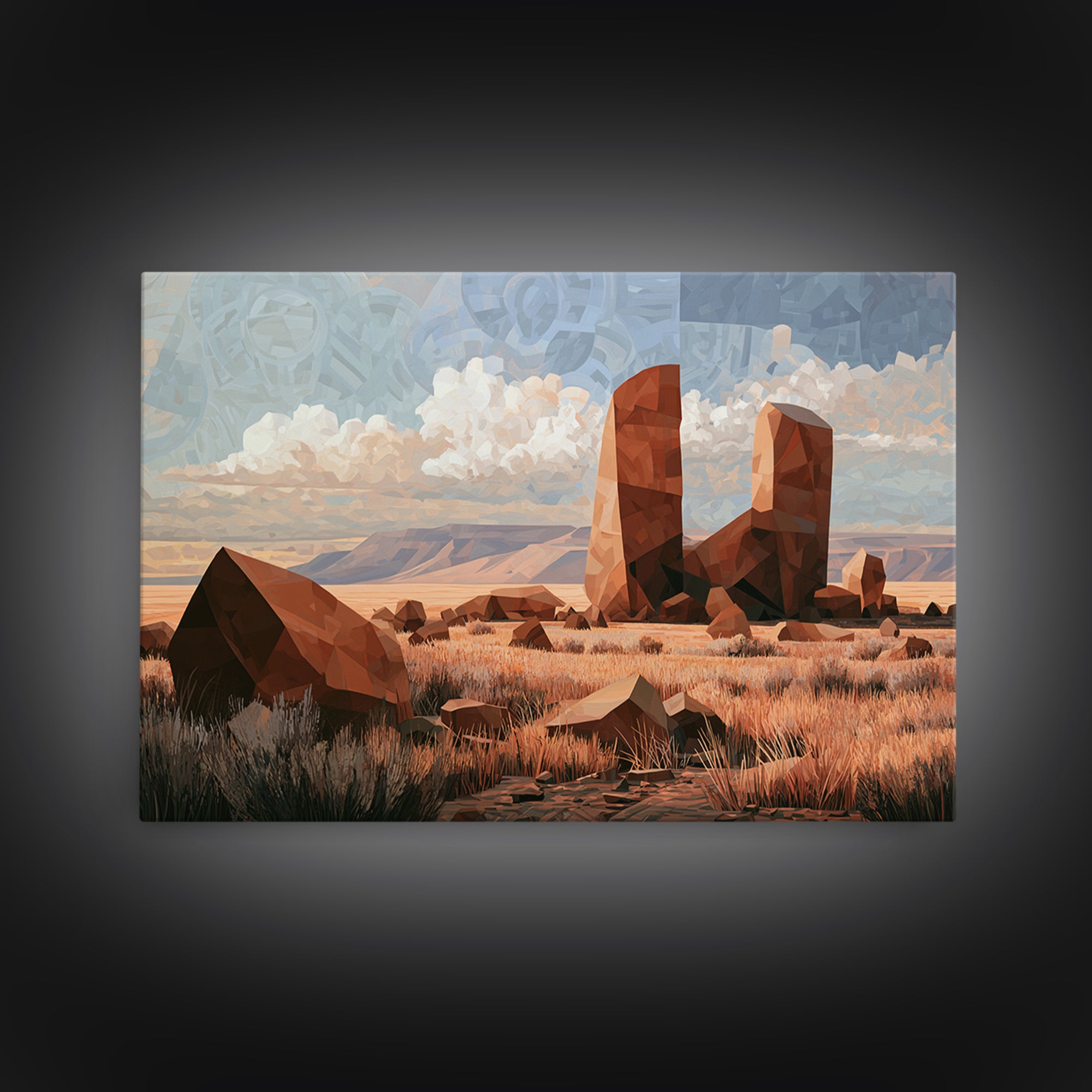 Terracotta and Cream Geometric Landscape Canvas Print, Desert Art, Neutral Decor, Southwestern Decor, Fine Art, Desert, DES-3x2-94