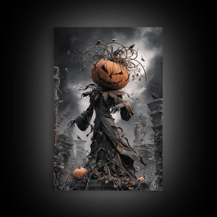 The Jack-O'-Lantern King, Vertical Wall Art, Spooky Home Decor, Canvas Print, Halloween Wall Decor, Gothic Home Decor, Macabre Wall Art
