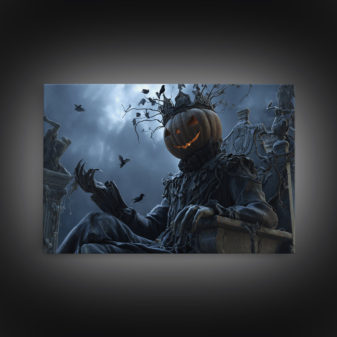 The Jack-O'-Lantern King, Landscape Wall Art, Macabre Wall Art, Framed Canvas Print, Halloween Wall Decor, Gothic Home Decor