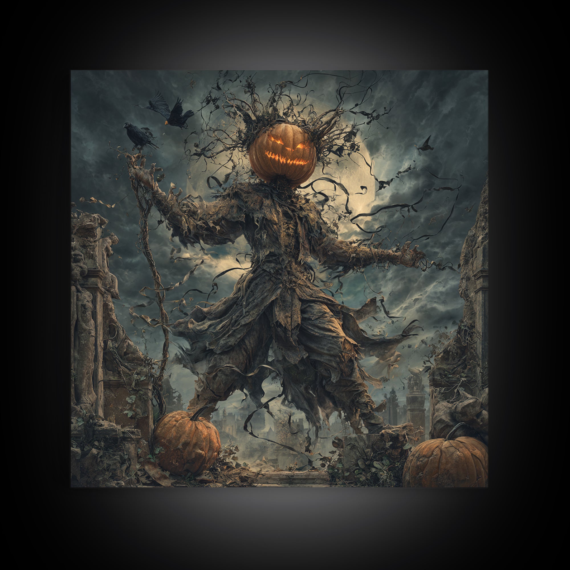 The Jack-O'-Lantern King, Square Wall Art, Spooky Home Decor, Canvas Print, Halloween Wall Decor, Gothic Home Decor, Halloween Wall Art