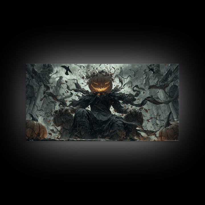 The Jack-O'-Lantern King, Wide Panoramic Art, Dark Fantasy Wall Art, Canvas Print, Halloween Wall Decor, Gothic Home Decor, Horror Wall Art