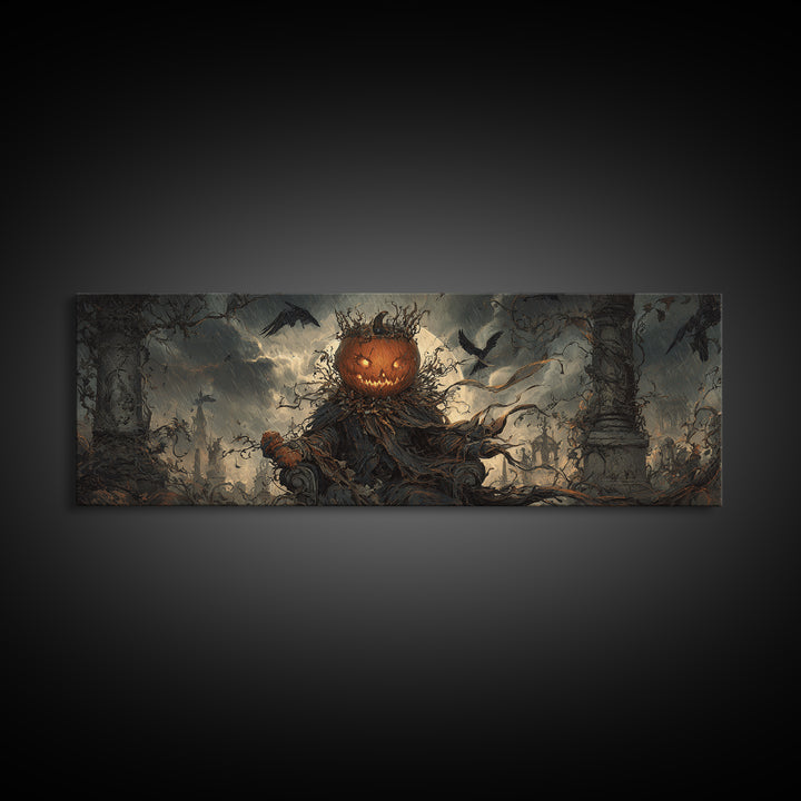 The Jack-O'-Lantern King, Extra Wide Wall Art, Dark Fantasy Wall Art, Canvas Print, Halloween Wall Decor, Gothic Home Decor