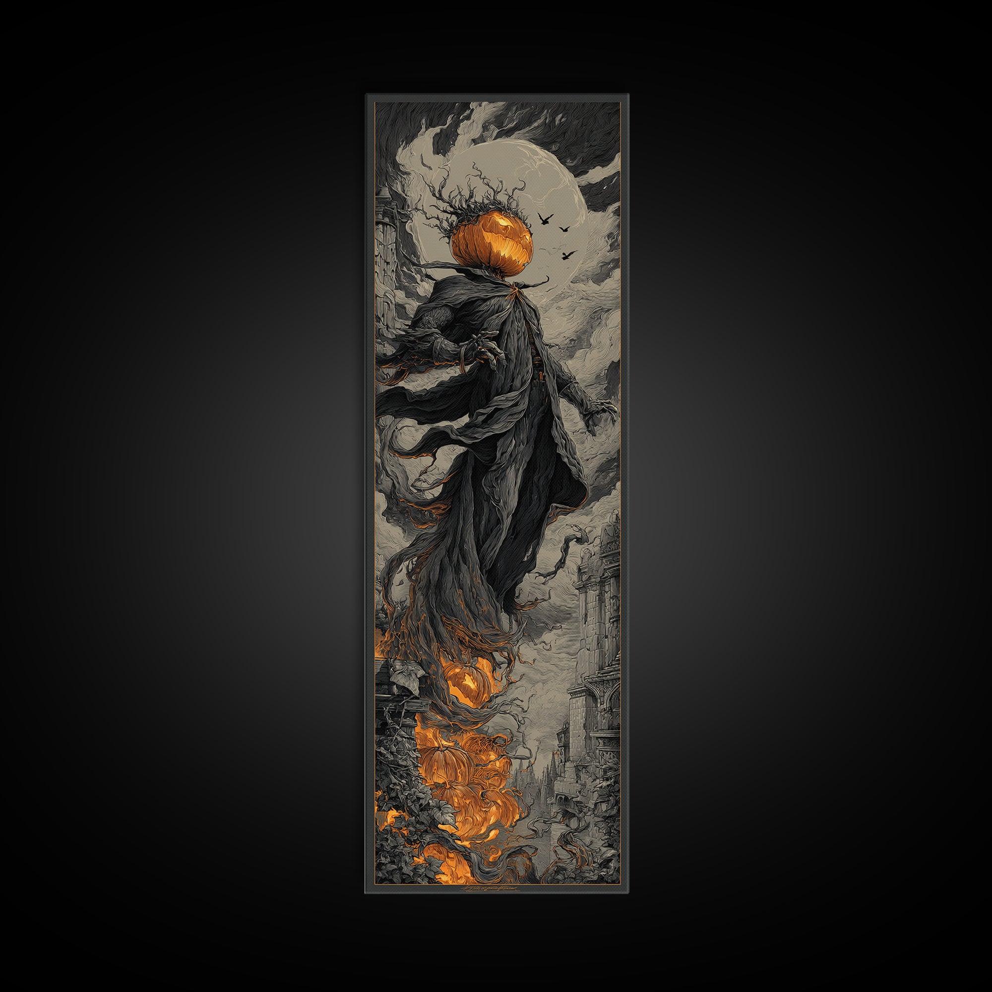 The Jack-O'-Lantern King, Tall Narrow Wall Art, Spooky Home Decor, Canvas Print, Halloween Wall Decor, Gothic Home Decor