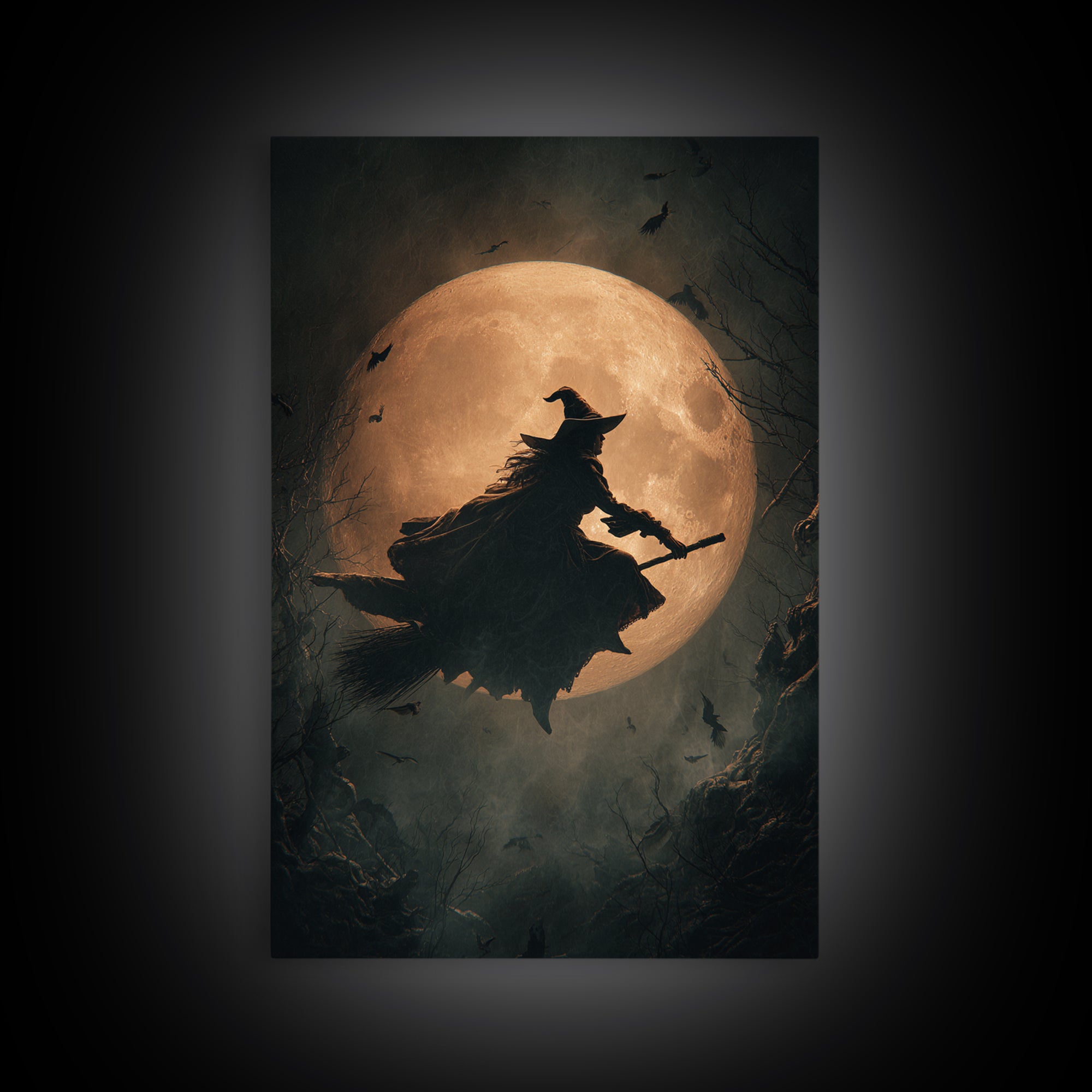 The Moonlit Witch, Vertical Wall Art, Macabre Wall Art, Framed Canvas Print, Halloween Wall Decor, Gothic Home Decor, Statement Wall Art